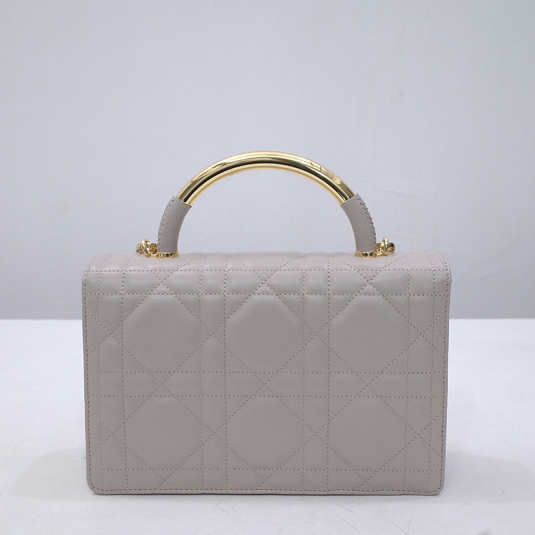 Medium Dior Ange Bag Warm Taupe Macrocannage Lambskin